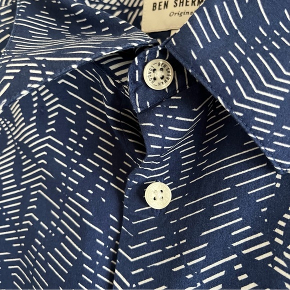 Ben Sherman Blue Leaf Pattern Button Up Short Sleeve Shirt Size Medium - Picture 5 of 11